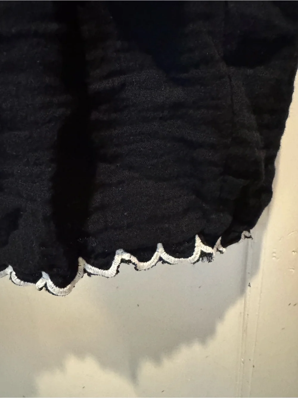 Old Navy Black Peasant Top with White Floral Embroidery